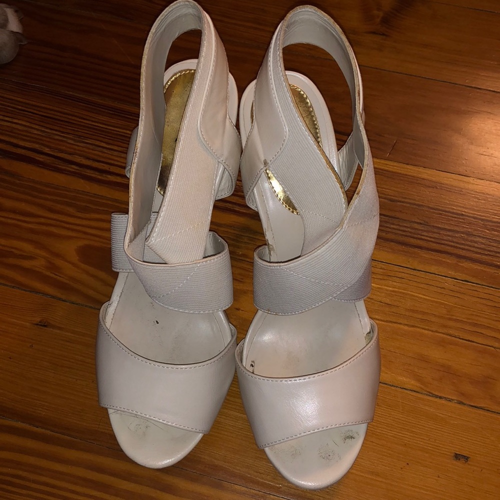 Metaphor White Elastic Criss Cross Platform Heels